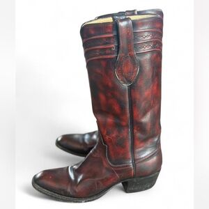 Vintage Mercedes Brushed Oxblood Finish Leather Cowboy Boots